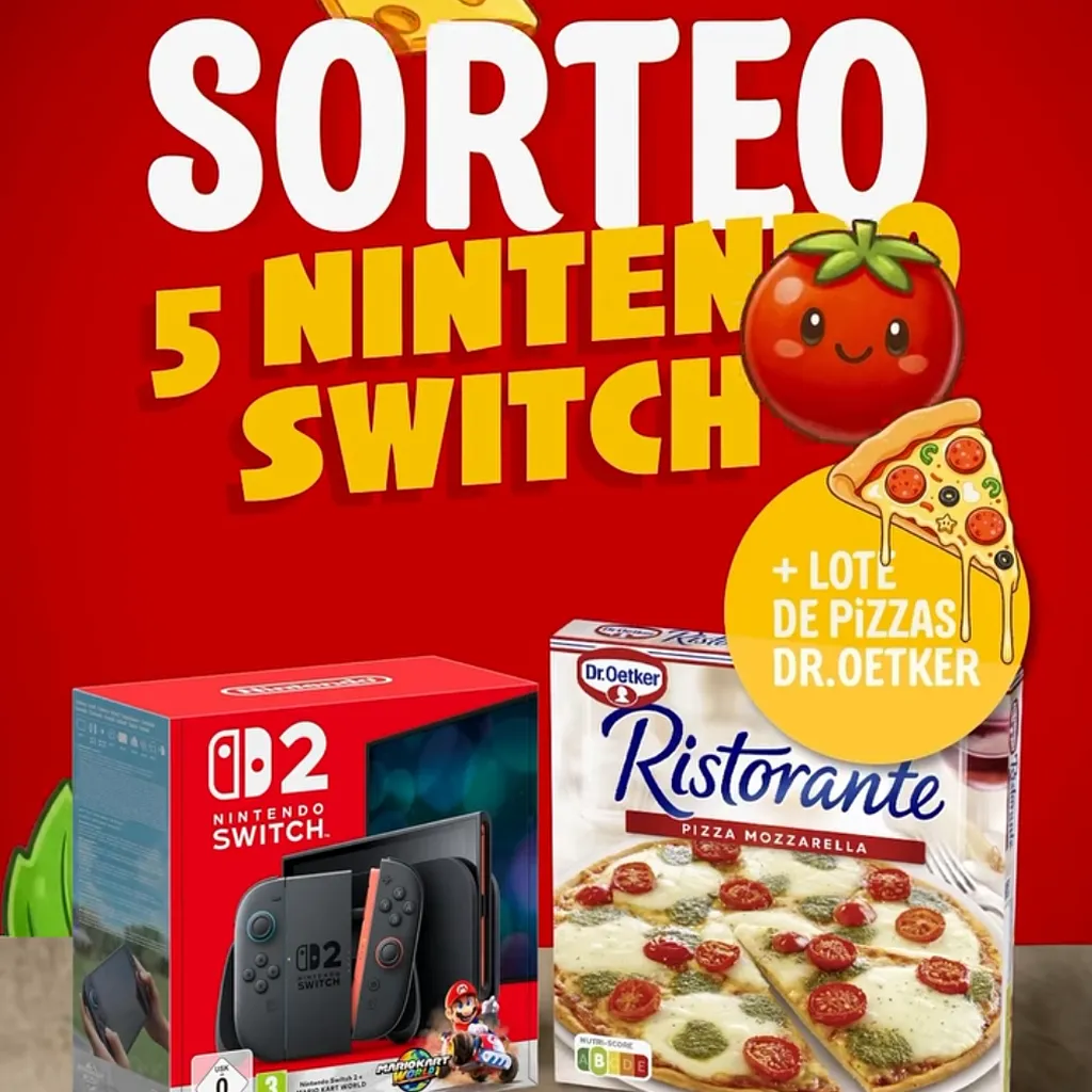 Dr. Oetker sortea 5 Nintendo Switch 2 y vales de pizza | Concurseo